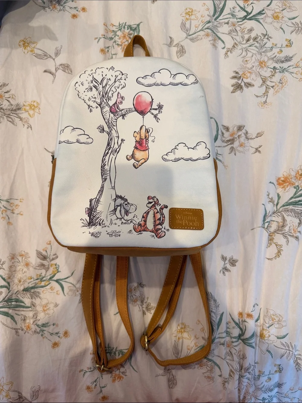 Winnie the Pooh Illustrated Mini Backpack - White with Tan Trim